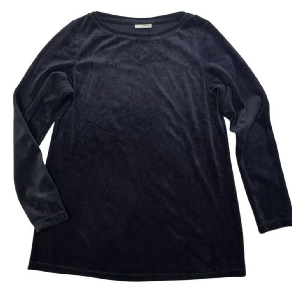 J Jill Pure Jill Black Velvet Tunic Top Long Sleeve Crew Neck Holiday